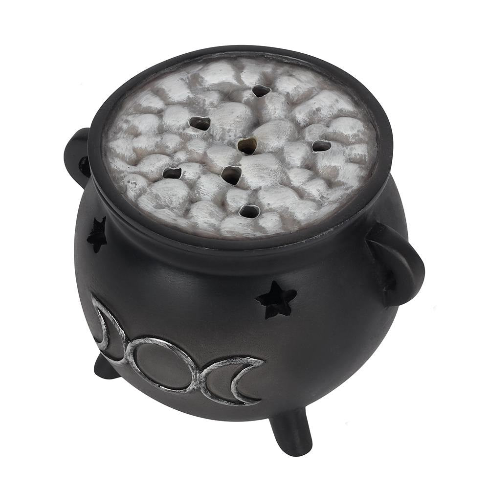 Triple Moon Räucherkegelhalter – schwarzer Witchy Kessel aus Resin