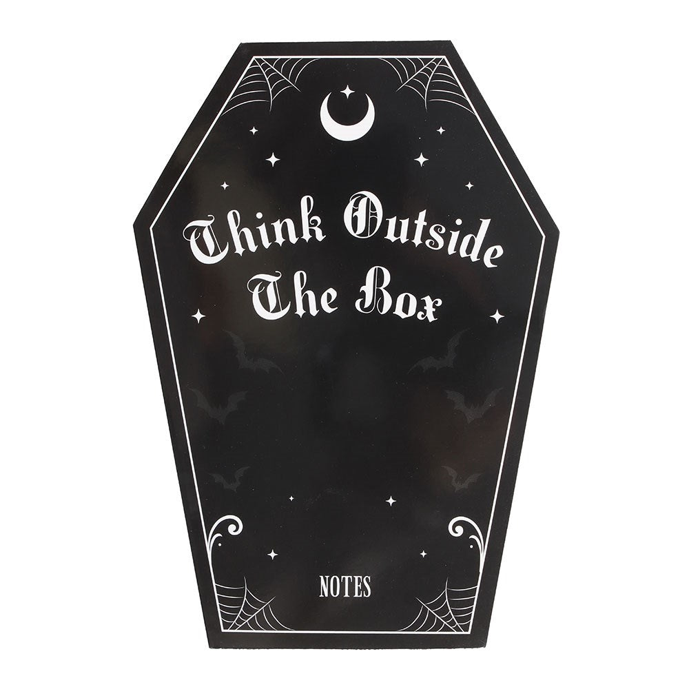 Sargförmiges Notizbuch „Think Outside the Box“ – schwarzes Gothic Journal