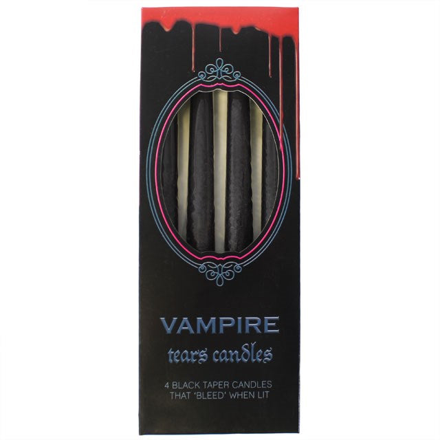 Vampire Tears – 4 schwarze Halloween-Kerzen mit rotem Wachseffekt