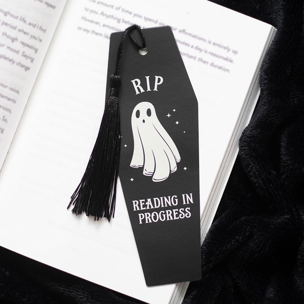 RIP „Reading in Progress“ – schwarzes Gothic-Lesezeichen mit Quaste