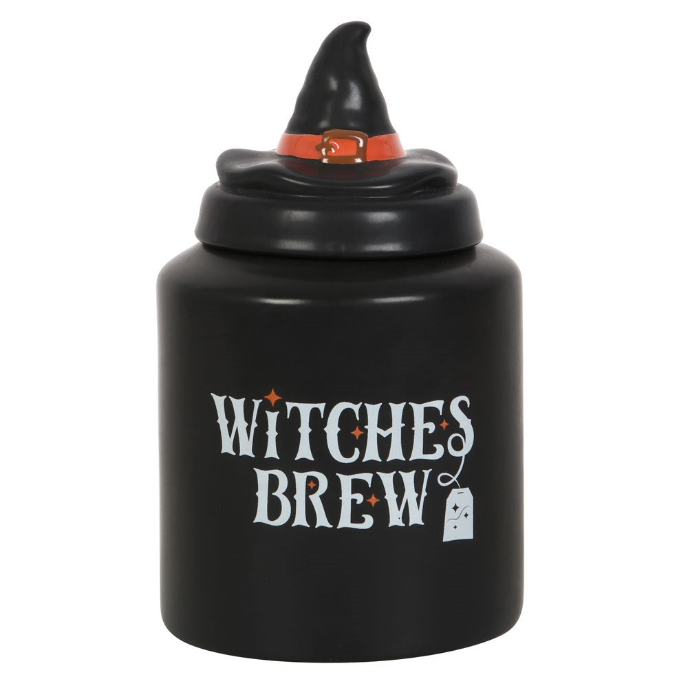 „Witches Brew“ Teedose aus Keramik – schwarze Teebeutel-Aufbewahrung mit Hexenhut