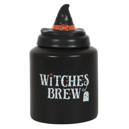 „Witches Brew“ Teedose aus Keramik – schwarze Teebeutel-Aufbewahrung mit Hexenhut