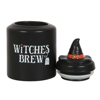 „Witches Brew“ Teedose aus Keramik – schwarze Teebeutel-Aufbewahrung mit Hexenhut
