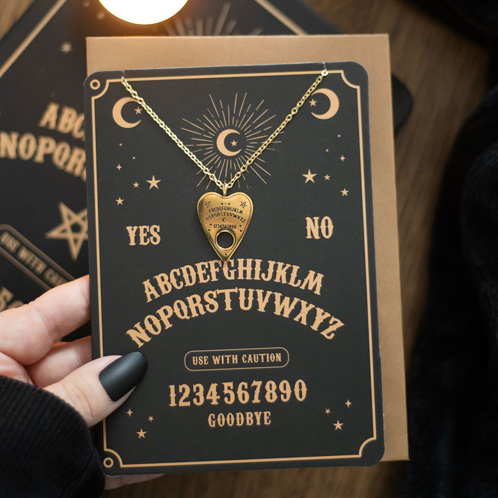 Talking Board Planchette-Halskette – goldfarbener Witchy Schmuck mit Grußkarte