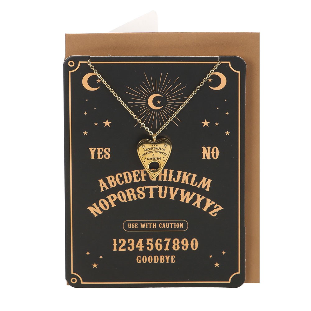 Talking Board Planchette-Halskette – goldfarbener Witchy Schmuck mit Grußkarte
