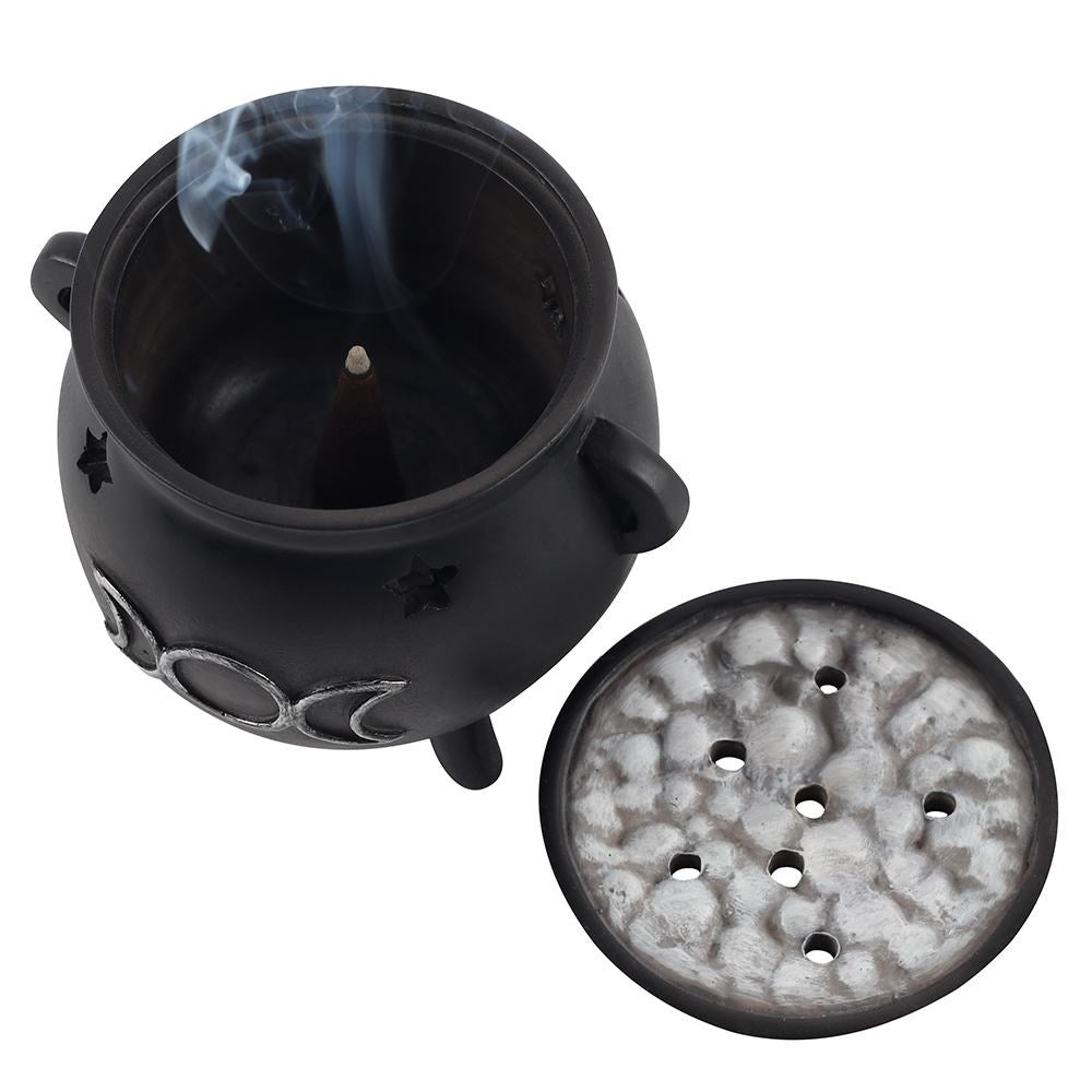 Triple Moon Räucherkegelhalter – schwarzer Witchy Kessel aus Resin
