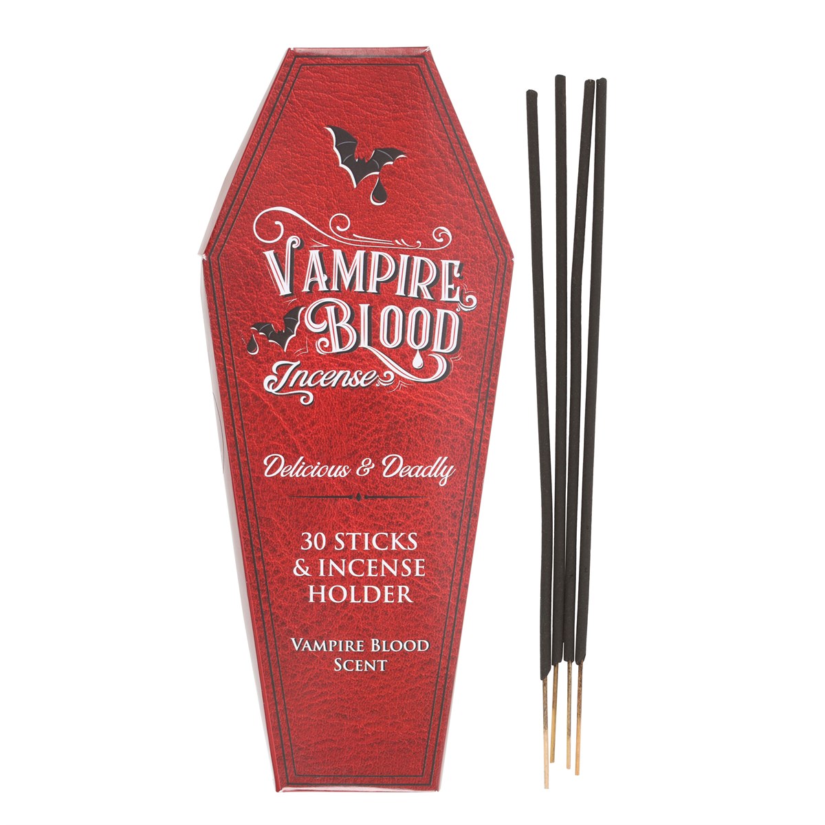 Vampire Blood Räucherstäbchen – 30 Stück mit Sarg-Räucherstäbchenhalter