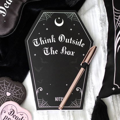 Sargförmiges Notizbuch „Think Outside the Box“ – schwarzes Gothic Journal