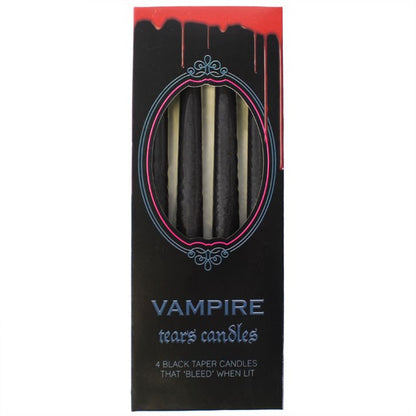 Vampire Tears – 4 schwarze Halloween-Kerzen mit rotem Wachseffekt