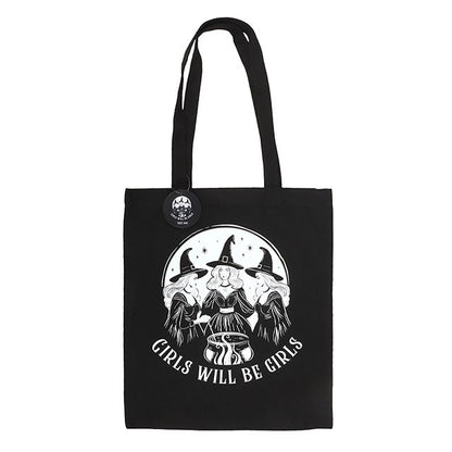 „Girls Will Be Girls“ Witchy Tragetasche – schwarze Hexen-Tote-Bag
