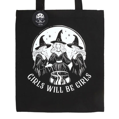 „Girls Will Be Girls“ Witchy Tragetasche – schwarze Hexen-Tote-Bag