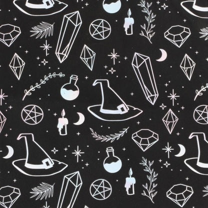 Crystal Witch Tragetasche – schwarze Witchy Tote Bag mit Kristallen &amp; Hexenhüten