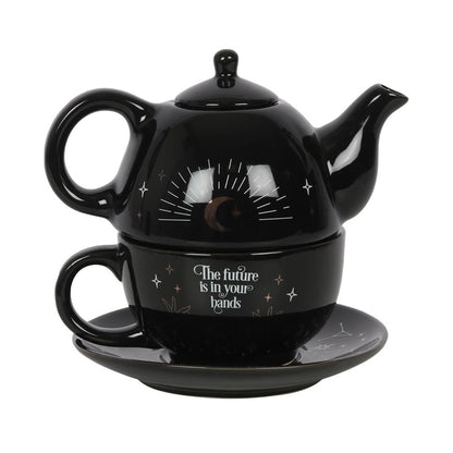 Fortune Teller Tea-for-One – schwarzes Keramik-Teeset mit Teekanne &amp; Tasse