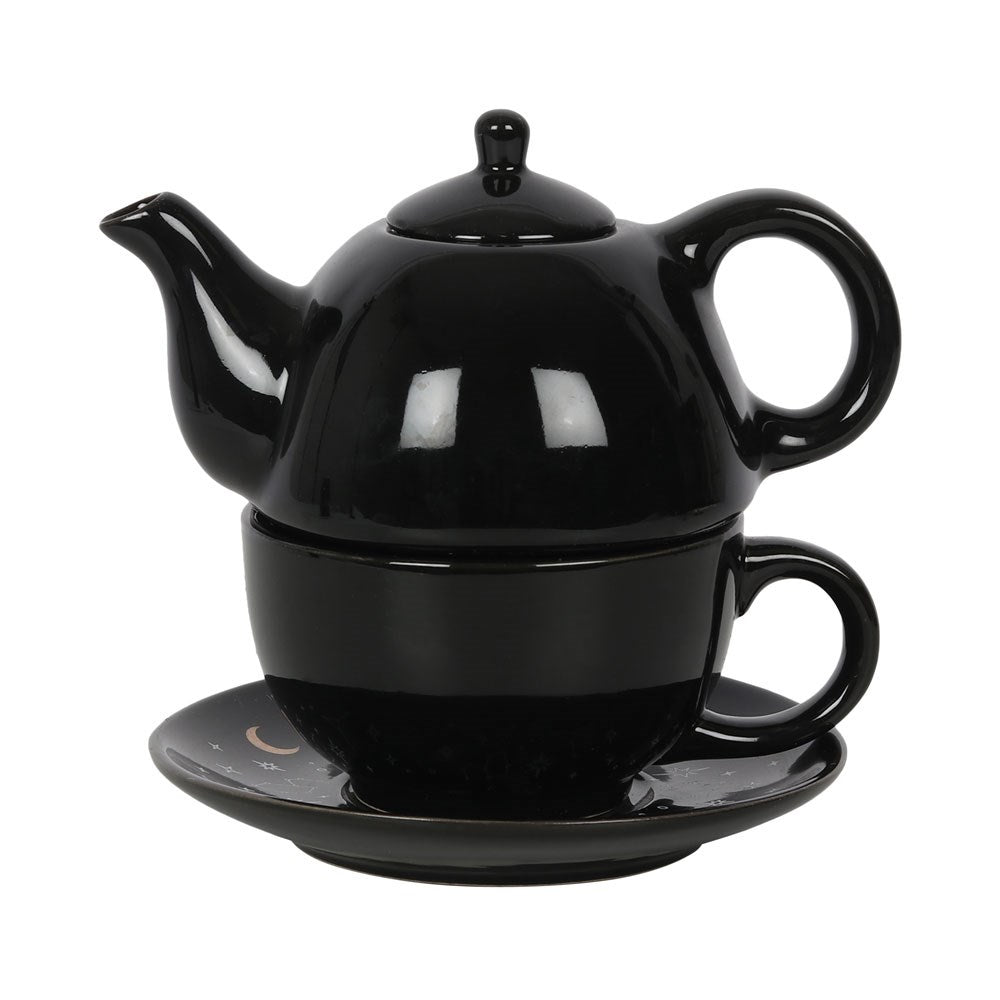 Fortune Teller Tea-for-One – schwarzes Keramik-Teeset mit Teekanne &amp; Tasse