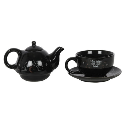 Fortune Teller Tea-for-One – schwarzes Keramik-Teeset mit Teekanne &amp; Tasse