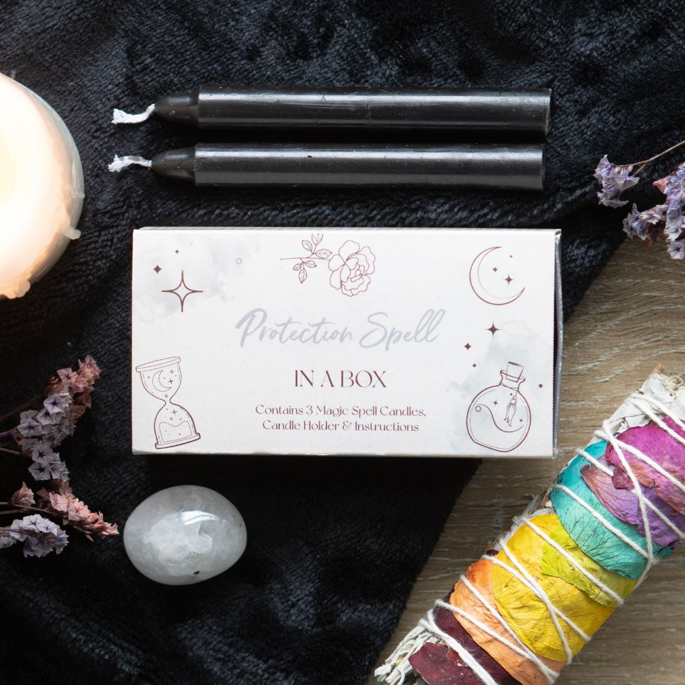 Protection Spell in a Box – 3 graue Ritualkerzen für Schutz &amp; Stärke