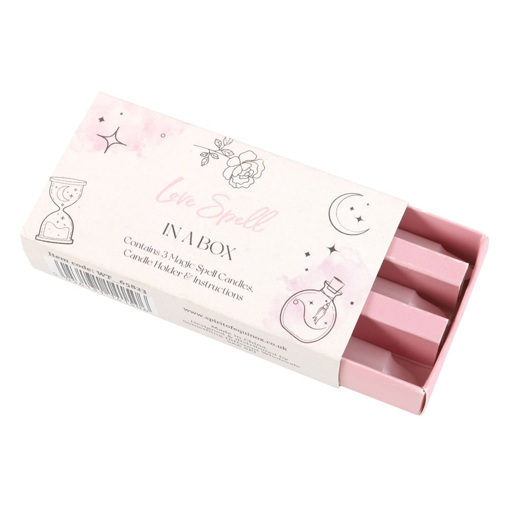 Love Spell in a Box – 3 rosa Ritualkerzen für Liebe &amp; Verbundenheit