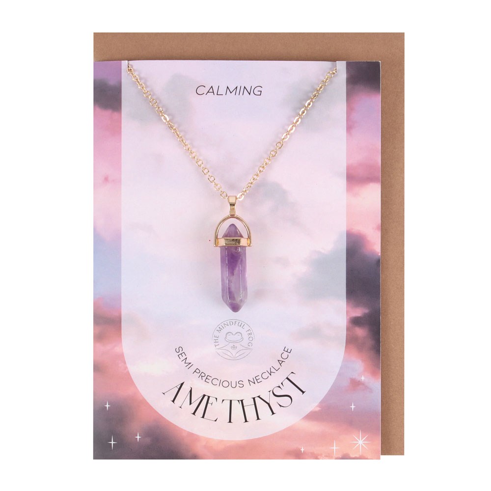 Amethyst Kristall-Halskette mit Grußkarte – goldfarbener Witchy Schmuck