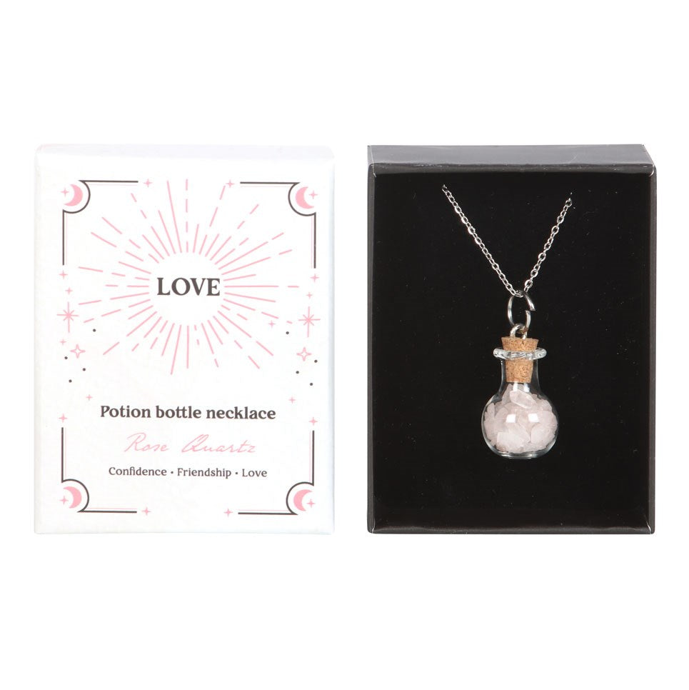 Love Potion Rosenquarz-Kette – Witchy Halskette mit Kristallfläschchen